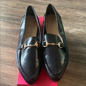 Black faux snake flats